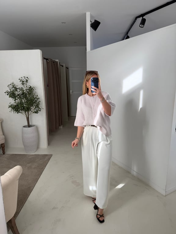 Gilet manches 3/4 rose très pâle