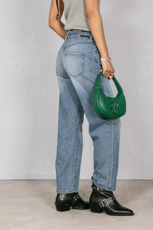Jean bleu droit longueur 7/8ème avec ceinture — vue alternative