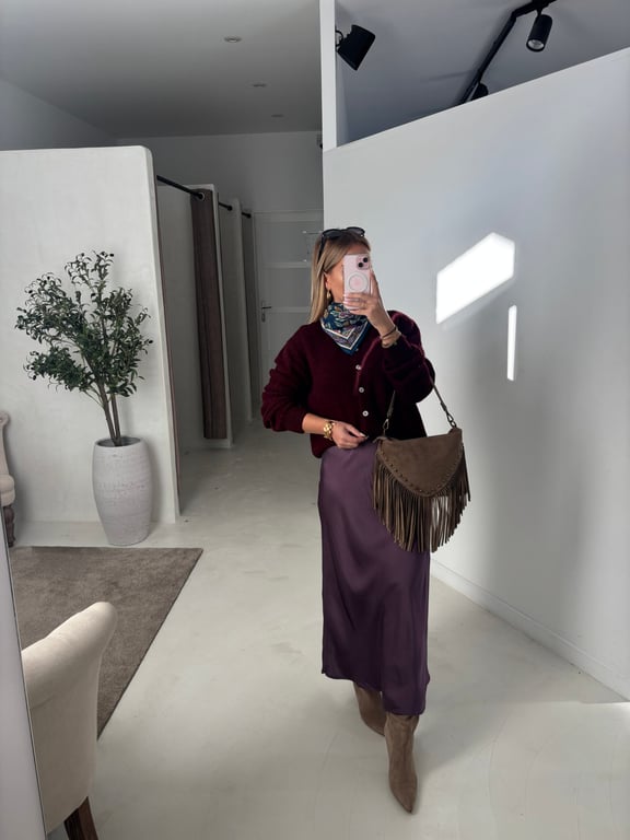 Jupe longue satinée prune - Jupes & Shorts | Sodress