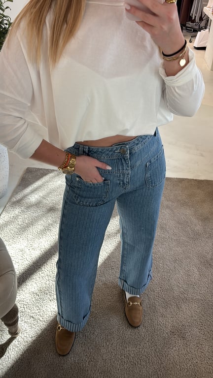 Pantalon 7/8ème large à revers, avec rayures — vue alternative