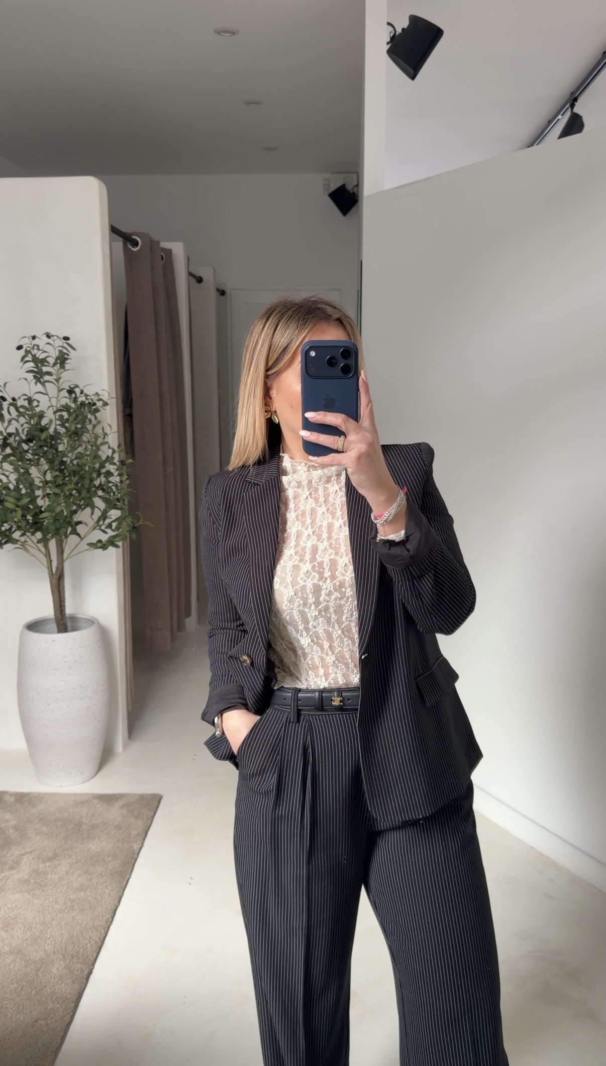 Pantalon de tailleur à rayures noir et blanc — vue 2