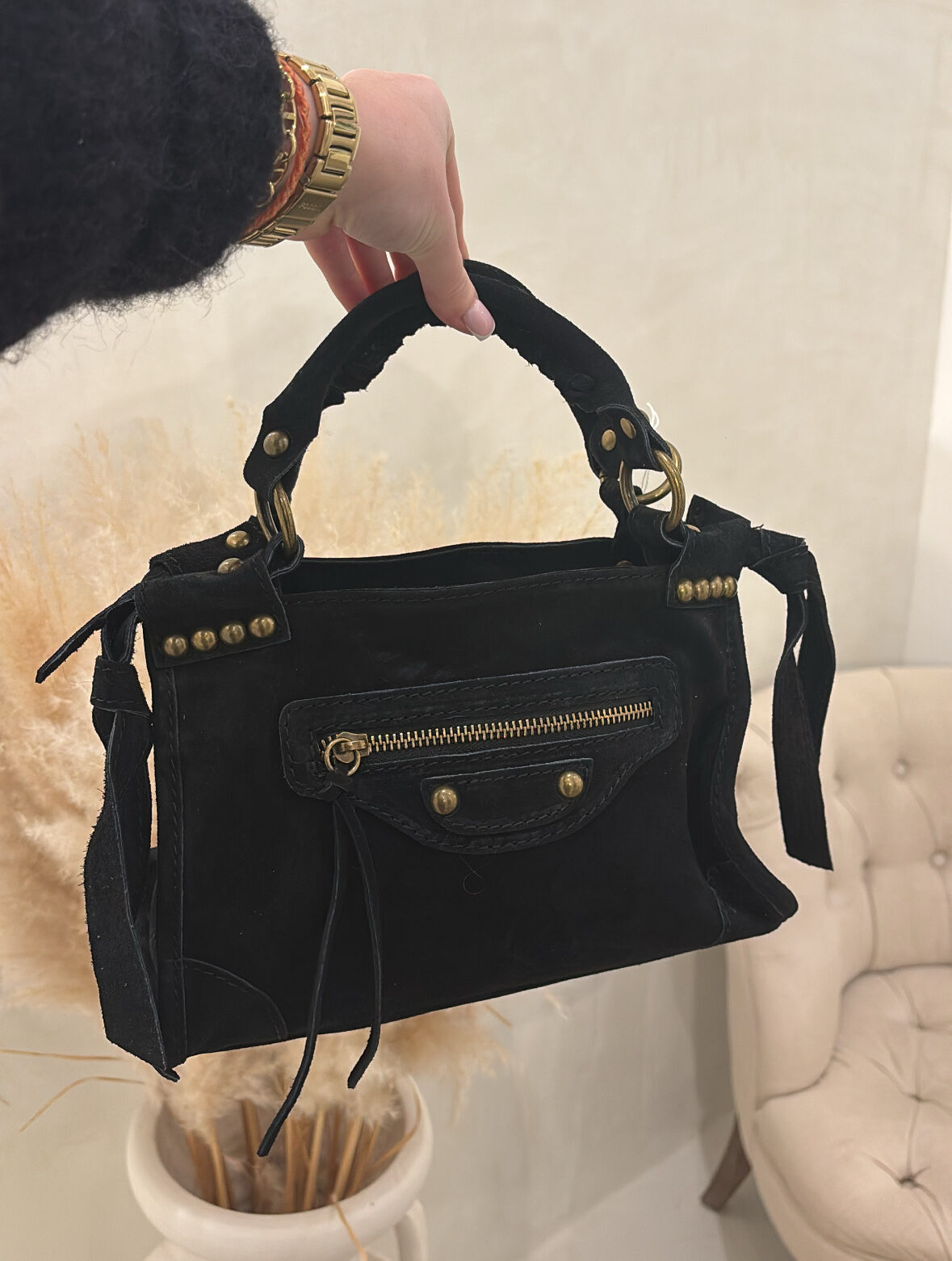 Petit sac à main en daim noir - Accessoires | Sodress