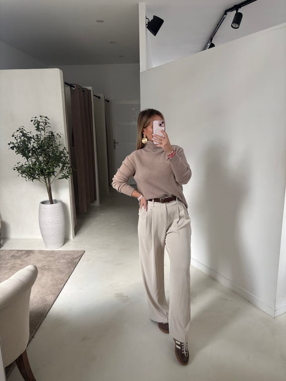 Pull col roulé toucher cachemire beige