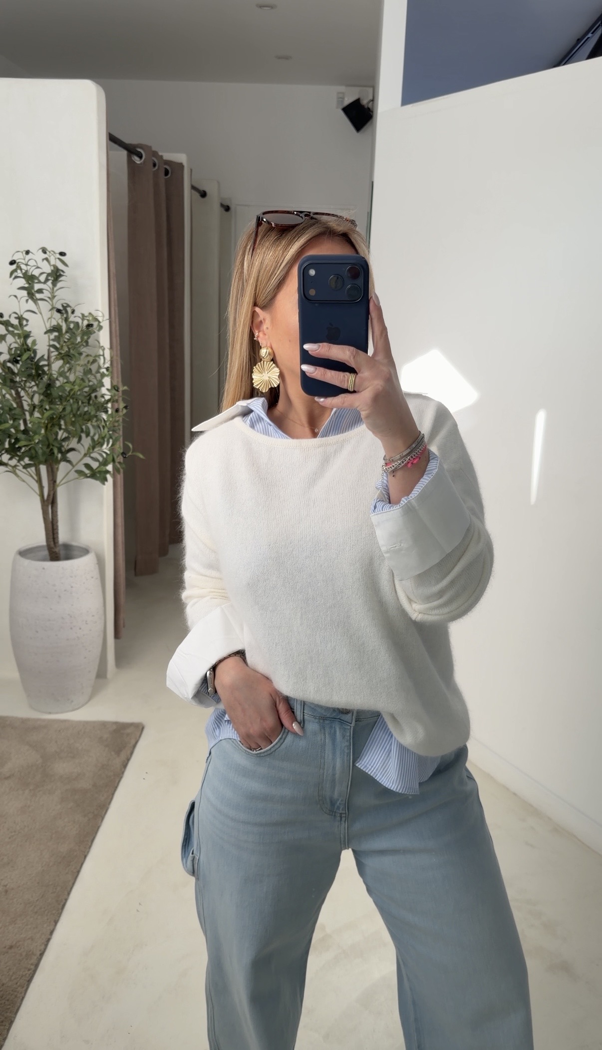 Pull gilet col bateau blanc — vue 2
