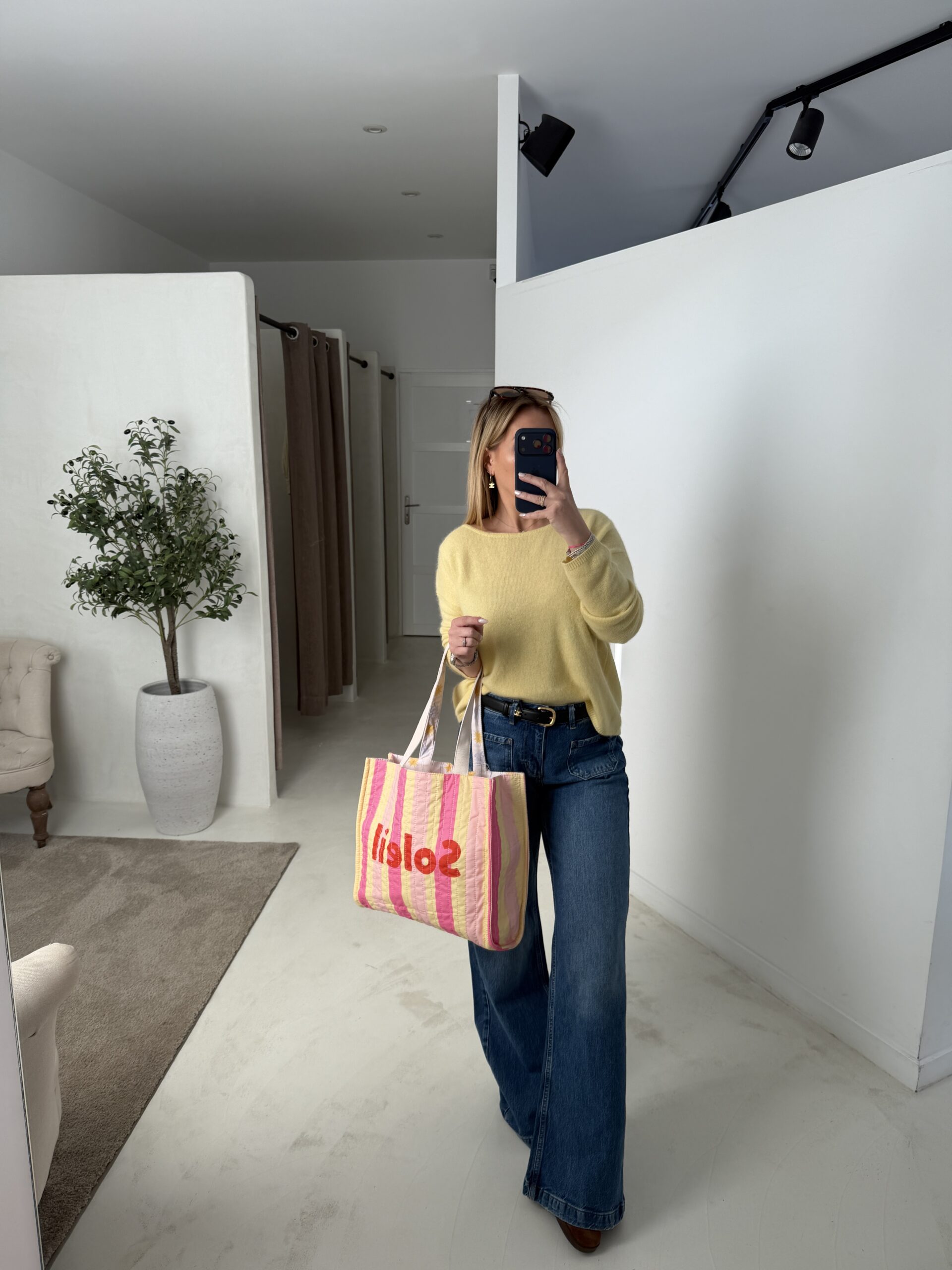 Pull gilet col bateau jaune pastel — vue 2