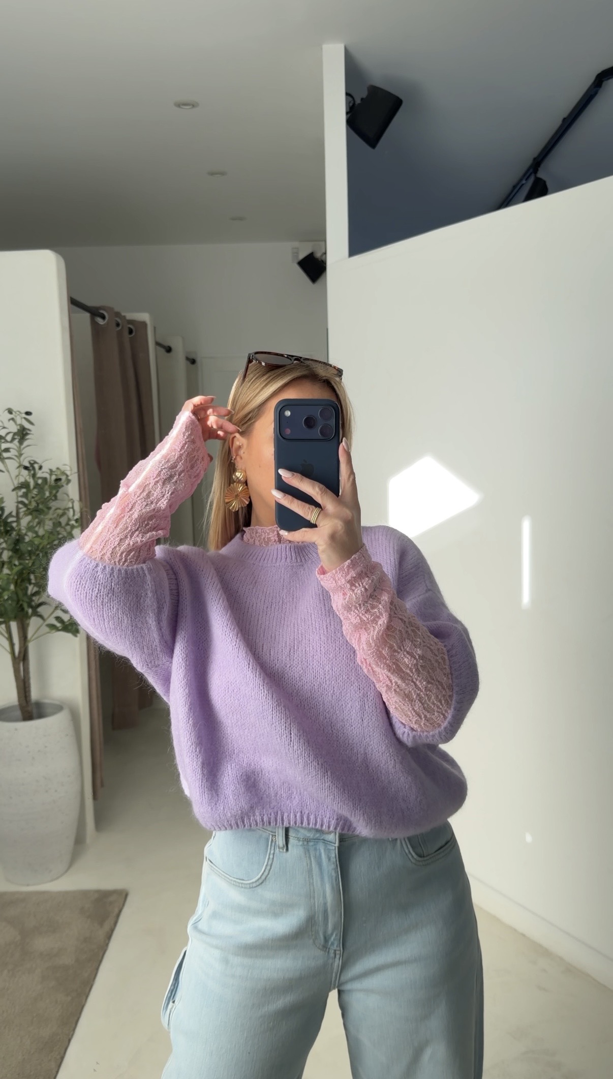Pull manches courtes lilas — vue 2