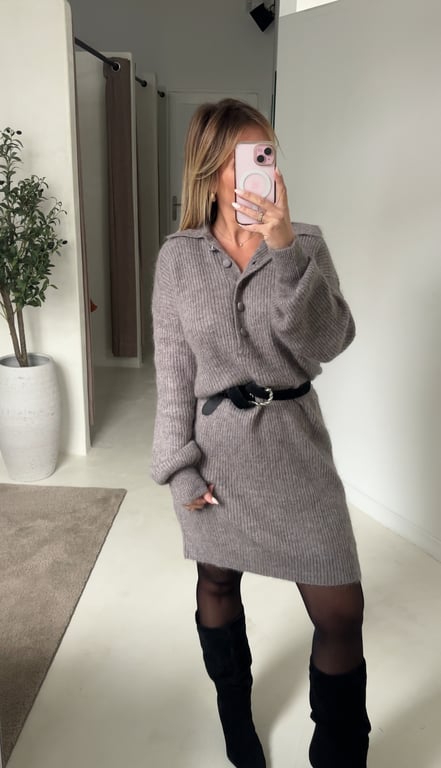 Robe midi en maille gris avec col et boutons - Outlet | Sodress - Vue alternative