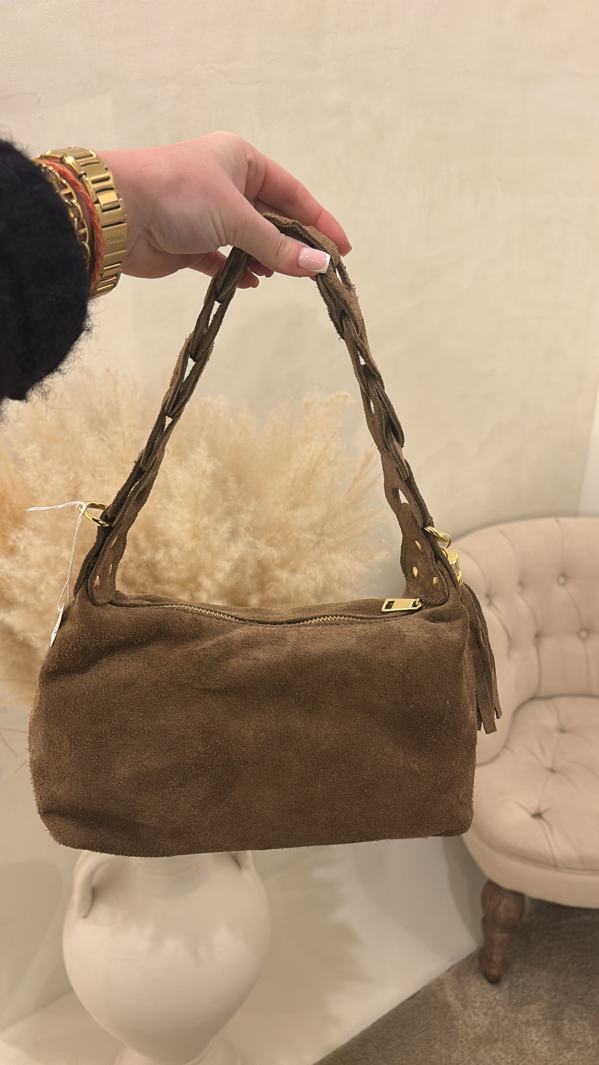 Sac porté épaule en daim taupe — vue 2