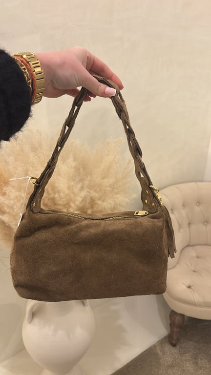 Sac porté épaule en daim taupe - Accessoires | Sodress - Vue alternative