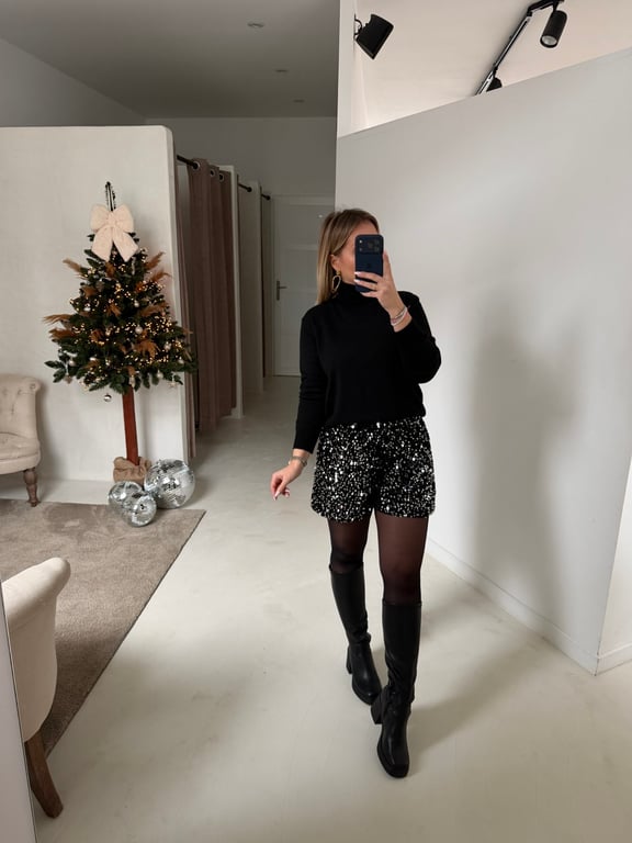 Short noir pailleté argenté - Jupes & Shorts | Sodress