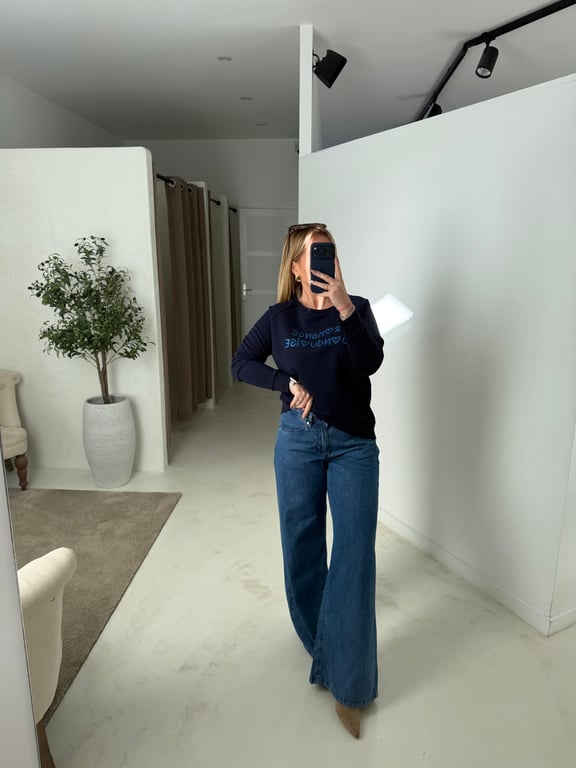 Sweat bleu marine « romance bonduoise » pailleté - Prêt-à-porter | Sodress