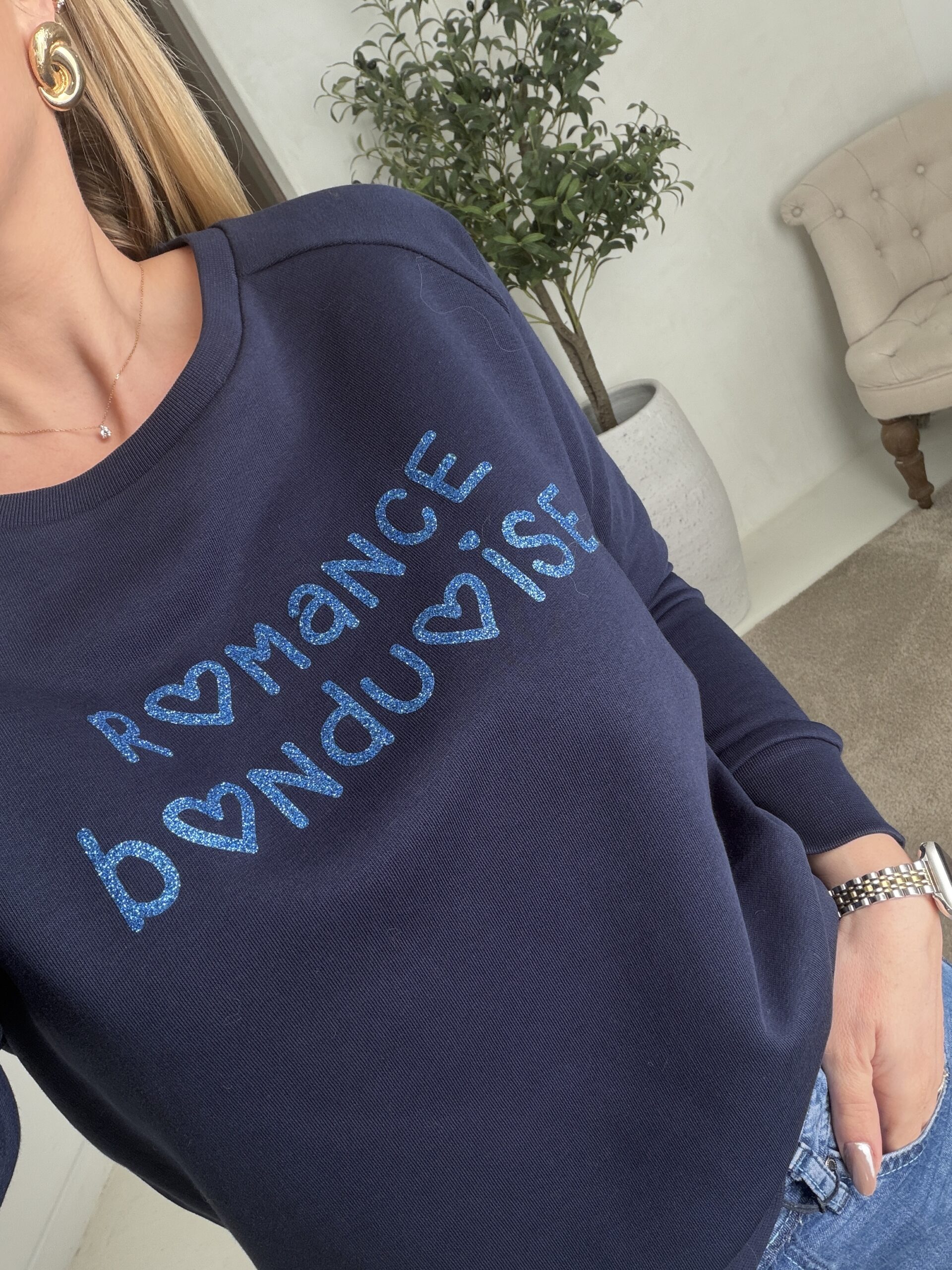 Sweat bleu marine « romance bonduoise » pailleté - Prêt-à-porter | Sodress - Vue alternative