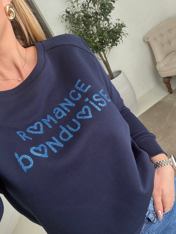Sweat bleu marine « romance bonduoise » pailleté — vue alternative