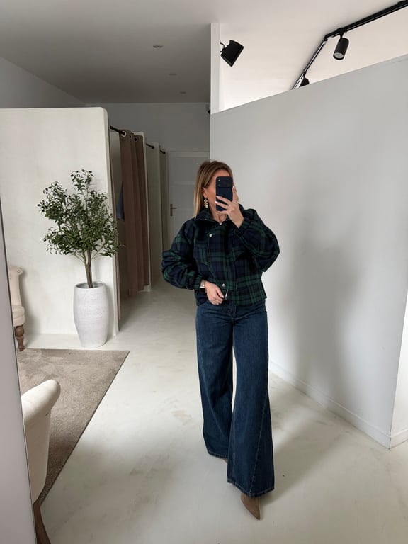 Veste à carreaux bleu et vert, col montant - Prêt-à-porter | Sodress