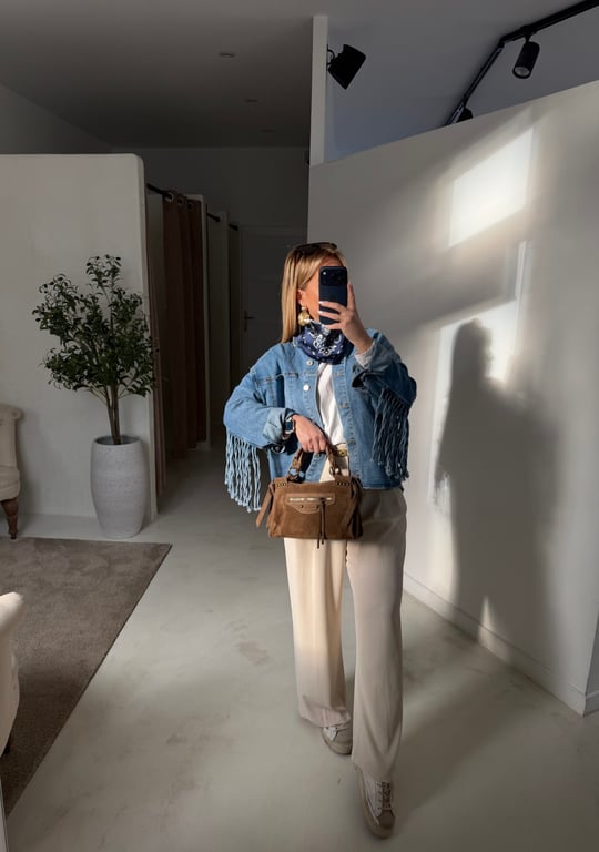 Veste en jean avec franges dans le dos - Prêt-à-porter | Sodress