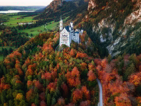 Amazing aerial view on Neuschwanstein. Bavaria, Germany.