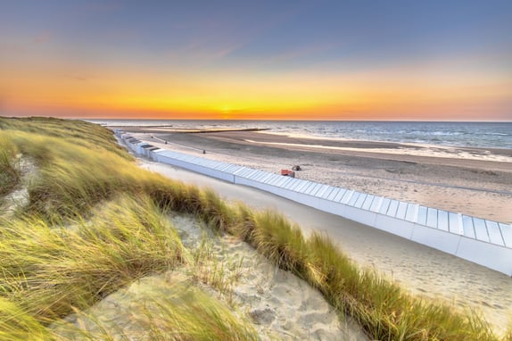 Row of beach houses in Zeeland Netherlands