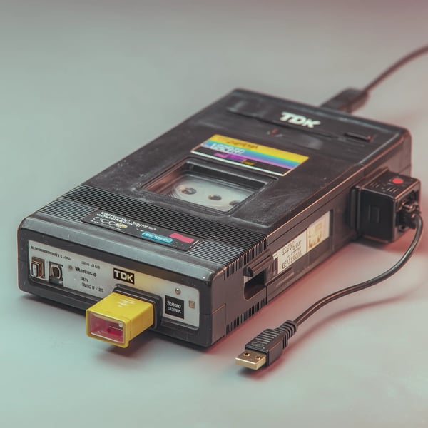 A speculative data device containing a local language model in data format like a vintage VHS tape or DAT tape in a module that can access the data