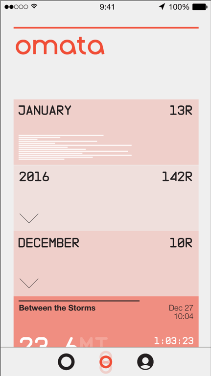 Interface exploration 01 — Coral month-by-month ride history.