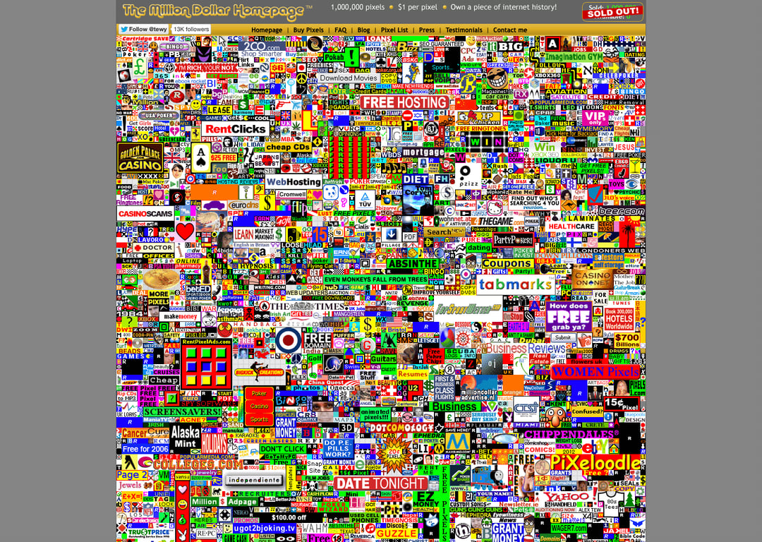 Screenshot of The Million Dollar Homepage - Own a piece of internet history!.