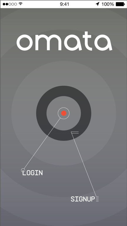 Interface exploration 11 — Gray welcome screen built around concentric circles.