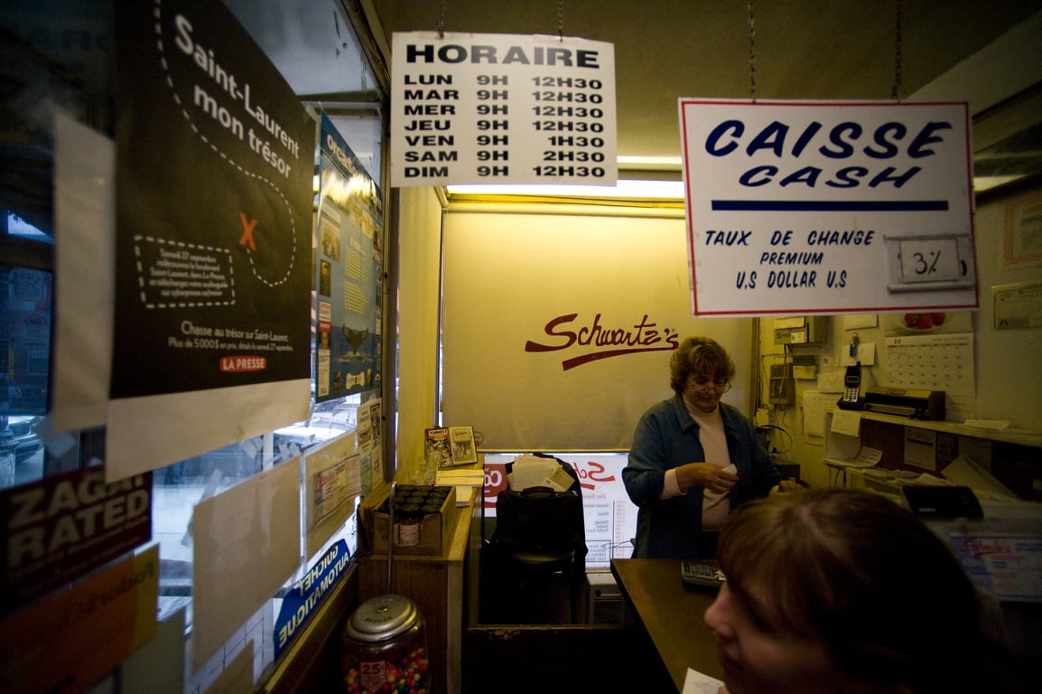 Photograph from Design Engaged 2008 in Montréal; tagged schwartz's.