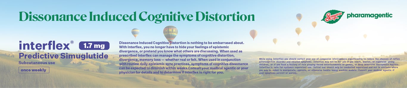 An image of a design fiction artifact titled "dissonance induced cognitive distortion"