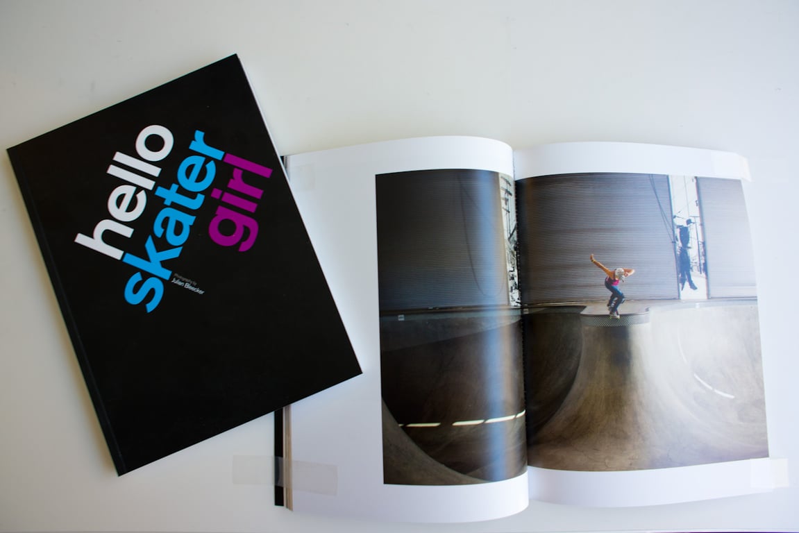 A photograph of the printed Hello, Skater Girl book.