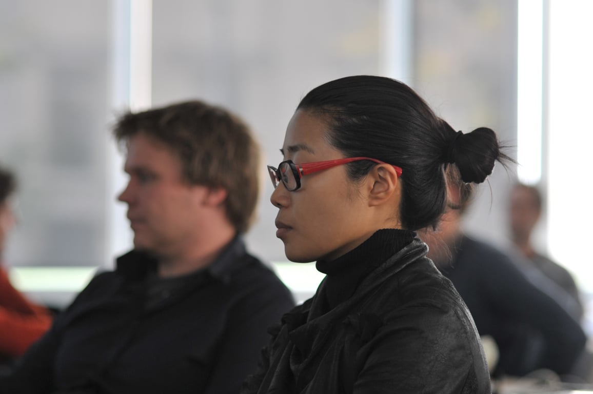 Photograph from Design Engaged 2008 in Montréal; tagged timo arnall, younghee jung.