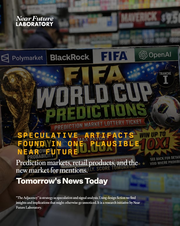 A FIFA World Cup prediction certificate on a textured surface, surrounded by a pen, a cup, and wrapped packages.