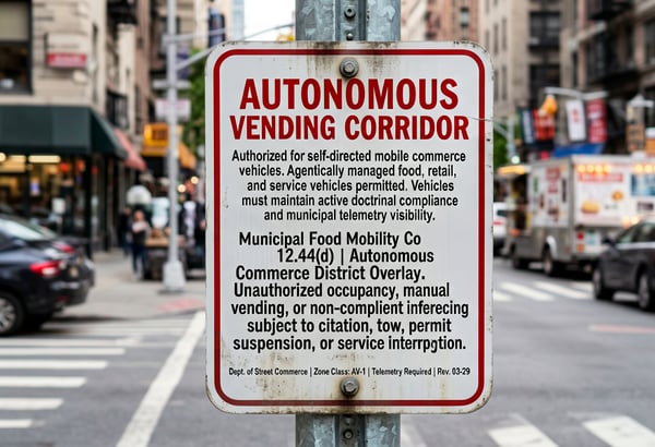 A street sign restricting autonomous agentic business activity.