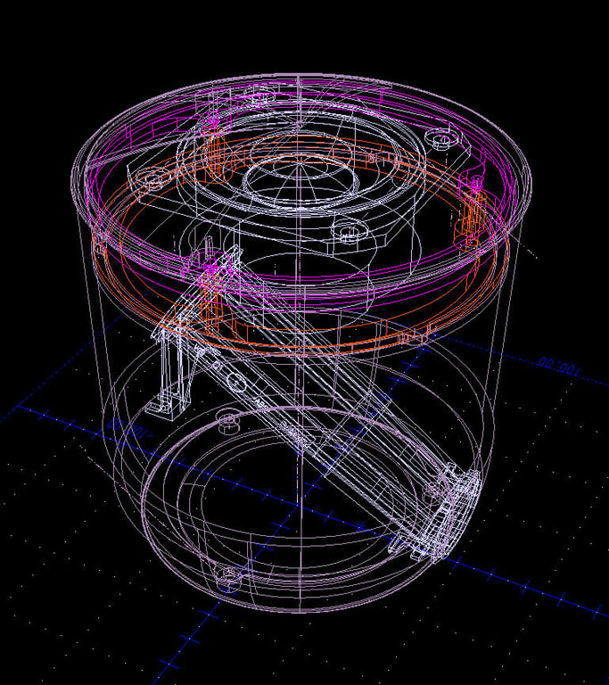 CAD study of the Social Speaker enclosure and top grille in a dark rendering.