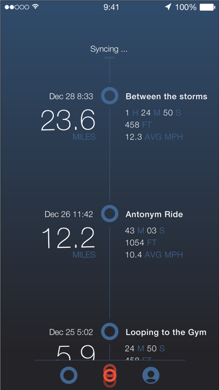 Interface exploration 07 — Blue ride-history treatment.