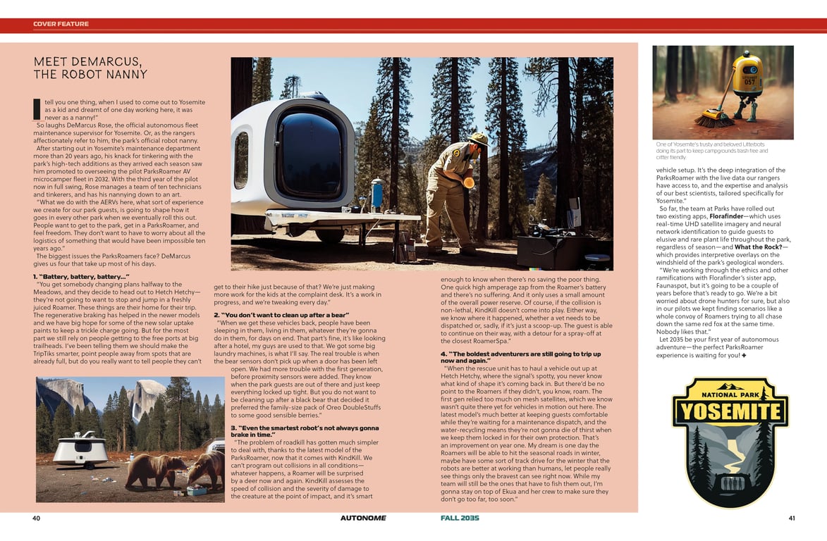 Spread from the Near Future Laboratory's magazine from a possible autonomous vehicle future