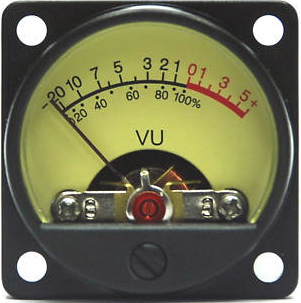 Black circular analog VU meter hardware reference used in Humbo prototype development.