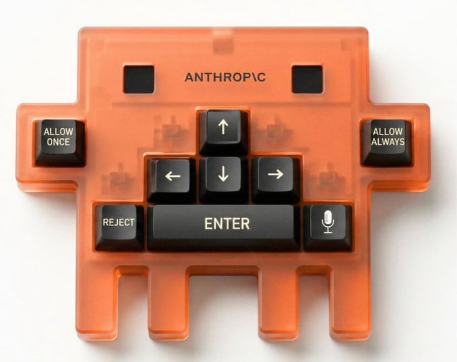 Orange keyboard with directional keys, "ENTER," "ALLOW ONCE," "ALLOW ALWAYS," "REJECT," and microphone symbol.