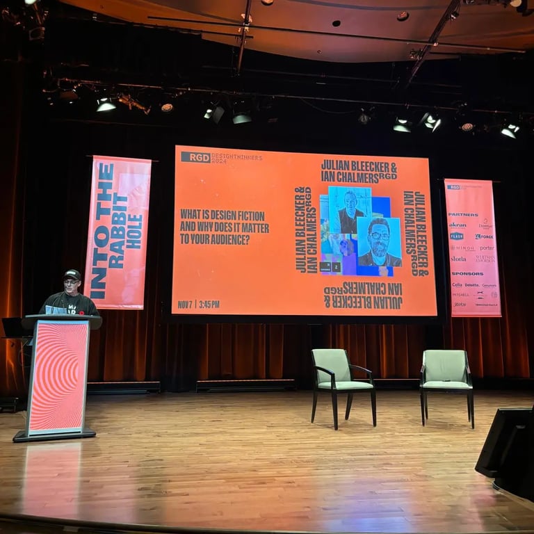 A photo from the talk by Julian Bleecker titled What Is Design Fiction...And Why Does It Matter?