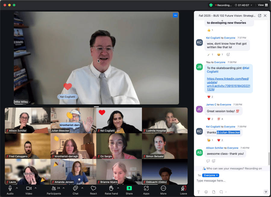 Students in a Zoom online lecture grid