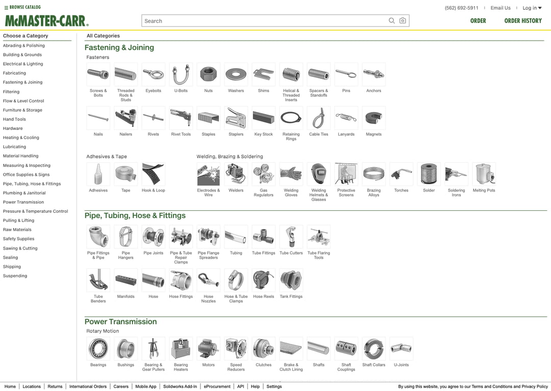 Screenshot of McMaster-Carr.
