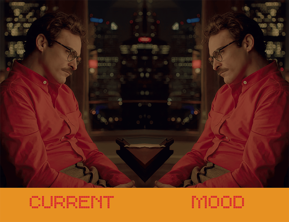 A mirror collage of Joaquin Phoenix's character Theodore looking glum in the Spike Jonze film 'Her' (2013)