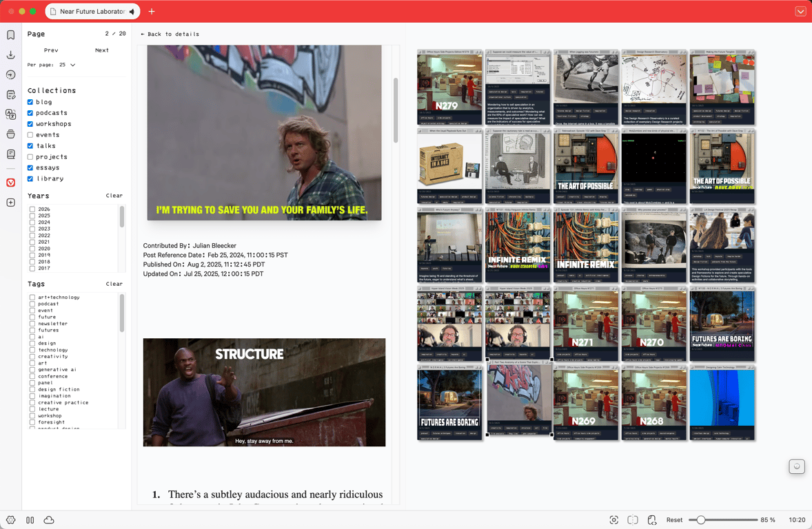 Sample pages and screens from the “index-as-cards” prototype of an index page to the NFL oeuvre