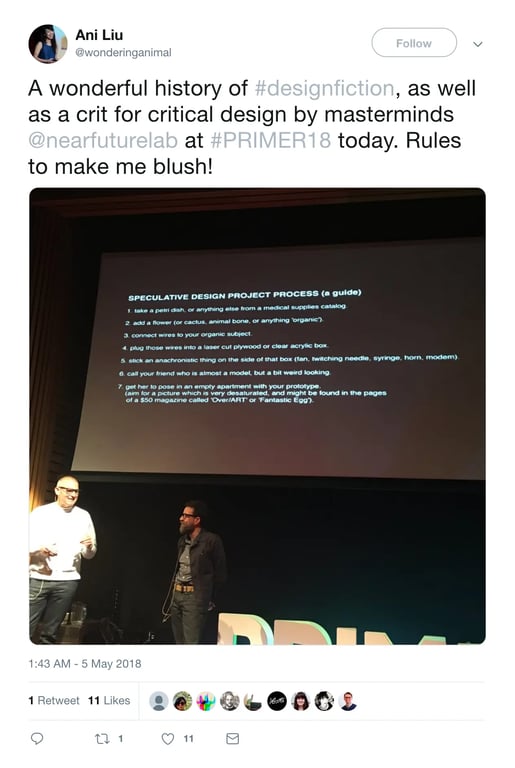 Image from the Near Future Laboratory talk at Primer Speculative Design 2018