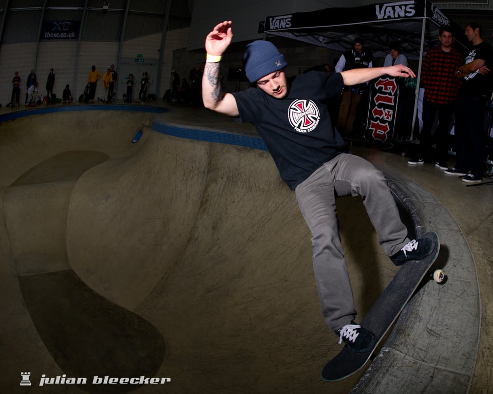 Ben Devine performing a Smith grind.