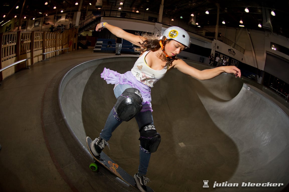 Lizzie Armanto performing a Smith grind.