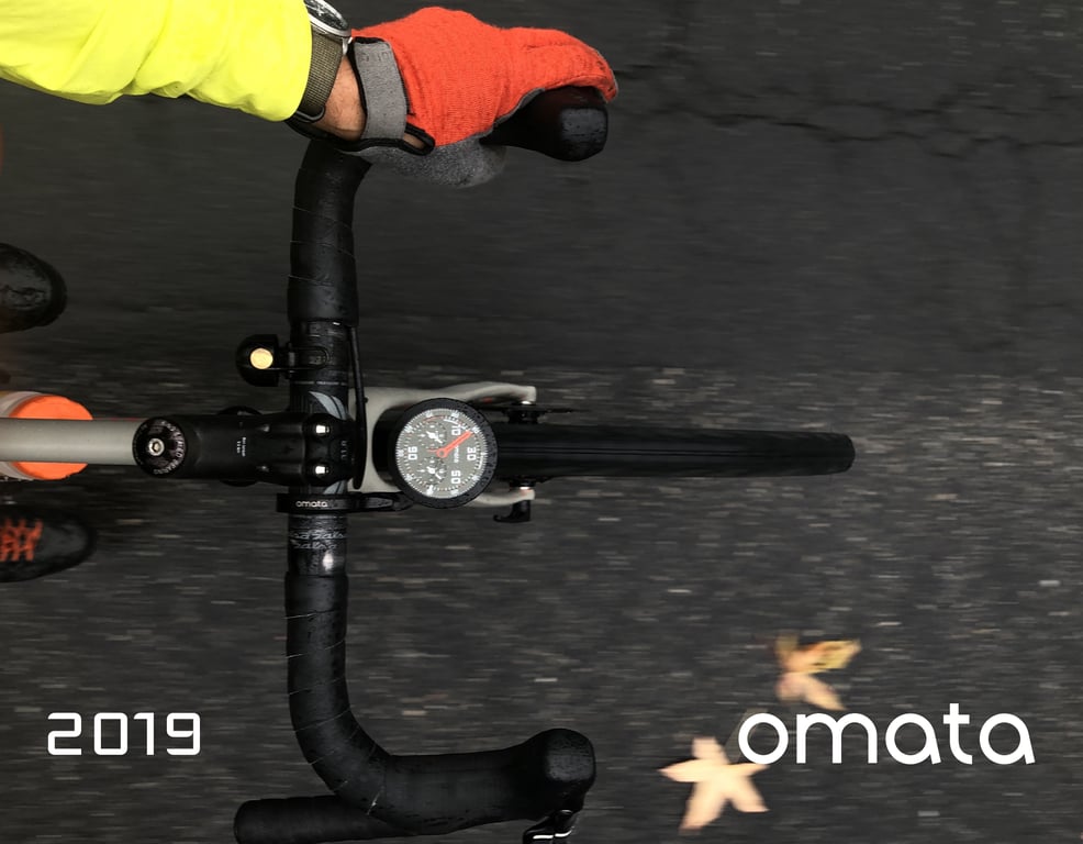 OMATA Press Book 2019 cover showing the round instrument on bicycle handlebars against dark pavement.