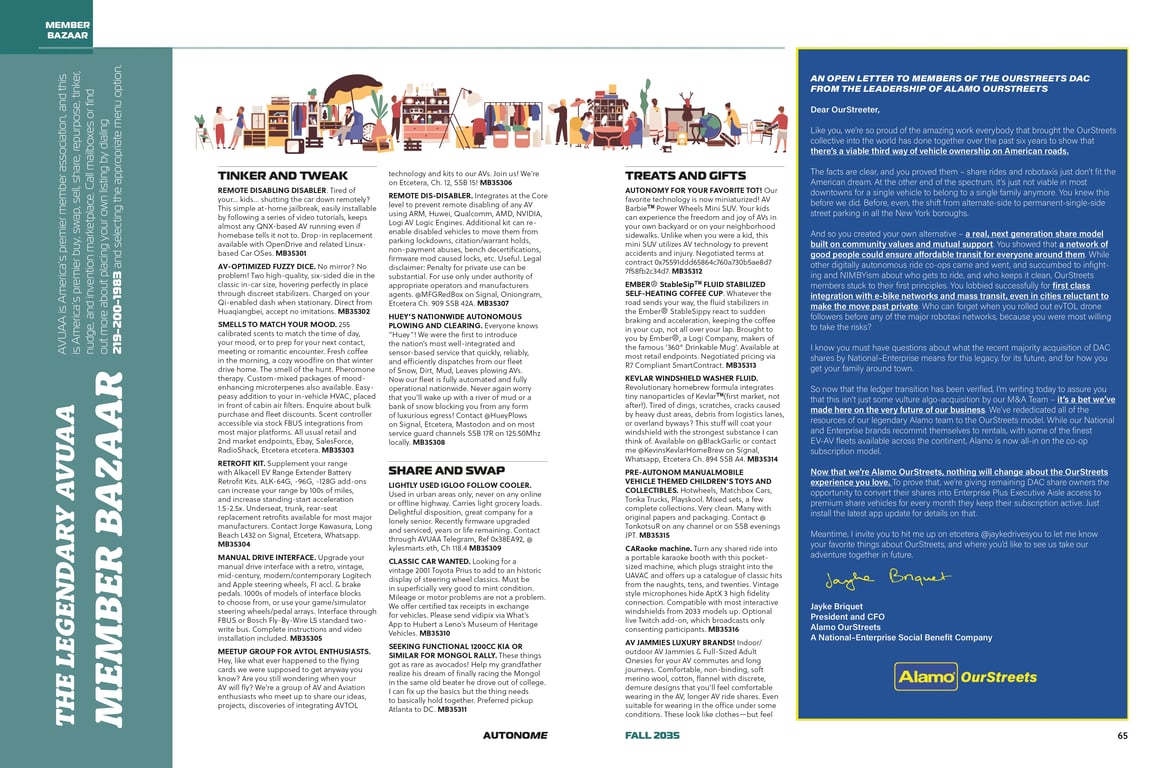 Spread from the Near Future Laboratory's magazine from a possible autonomous vehicle future