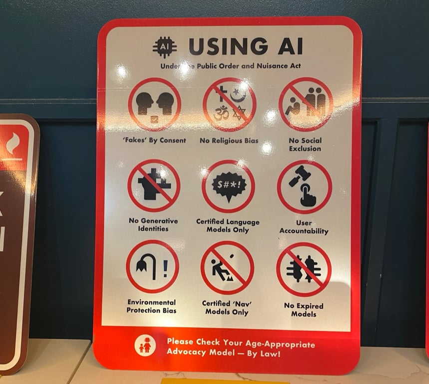 A sheet of stickers of street signs from the future