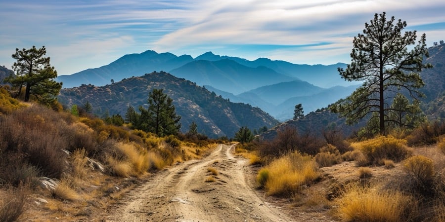 An inviting mountain fire road leading to mountains of creativity