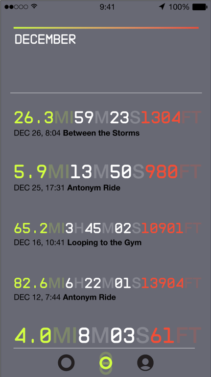 Interface exploration 03 — Dark ride list with multicolored numbers.