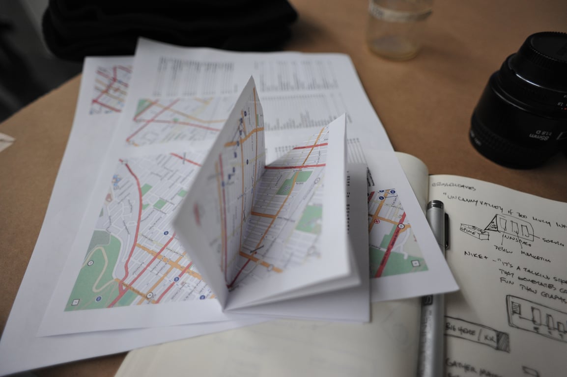 Photograph from Design Engaged 2008 in Montréal; tagged map, paper, pocketmmap, papercamp.